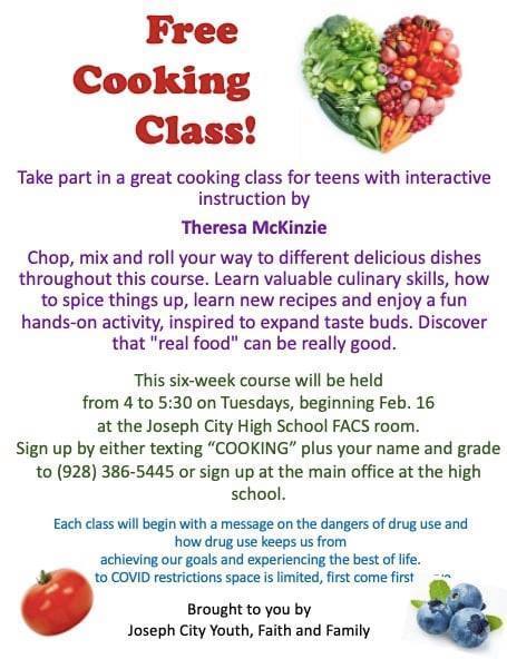 free cooking class, contact teh school for more info