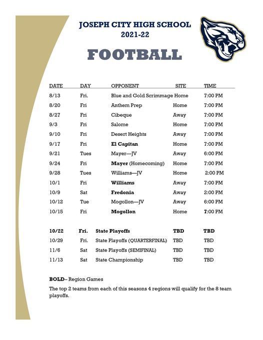 Updated High School Football Schedule