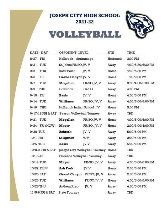 Updated High School Volleyball Schedule
