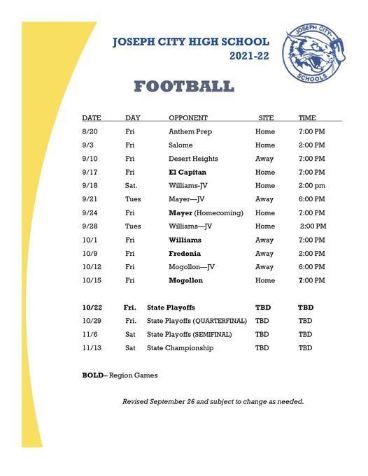 Updated HS Football Schedule