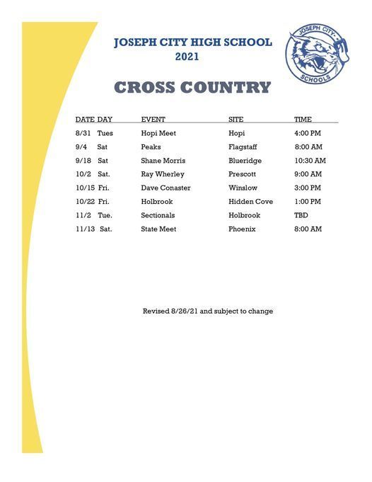 Updated Cross Country Schedule